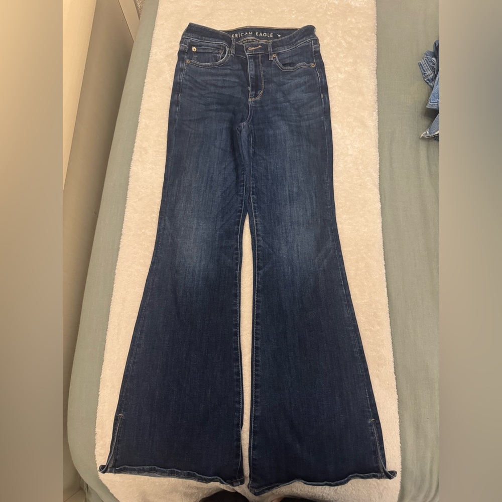 American Eagle Outfitters Dark Blue Hi-Rise Flare Jeans